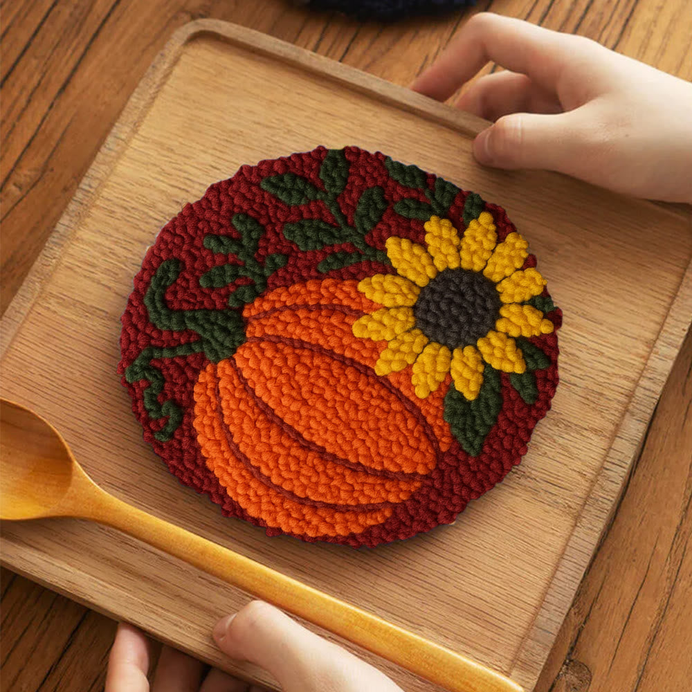 Harvest Pumpkin Punch Needle Kit – Easy Diy Project | Vibrant Fall Handmade Decoration - 5 inch Coaster Kit - image 3