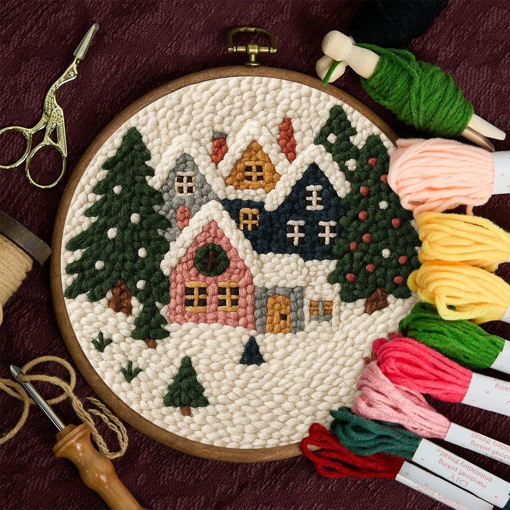 Snowy Village Punch Needle Kit – Simple DIY Project | Cozy Holiday Display - image 10