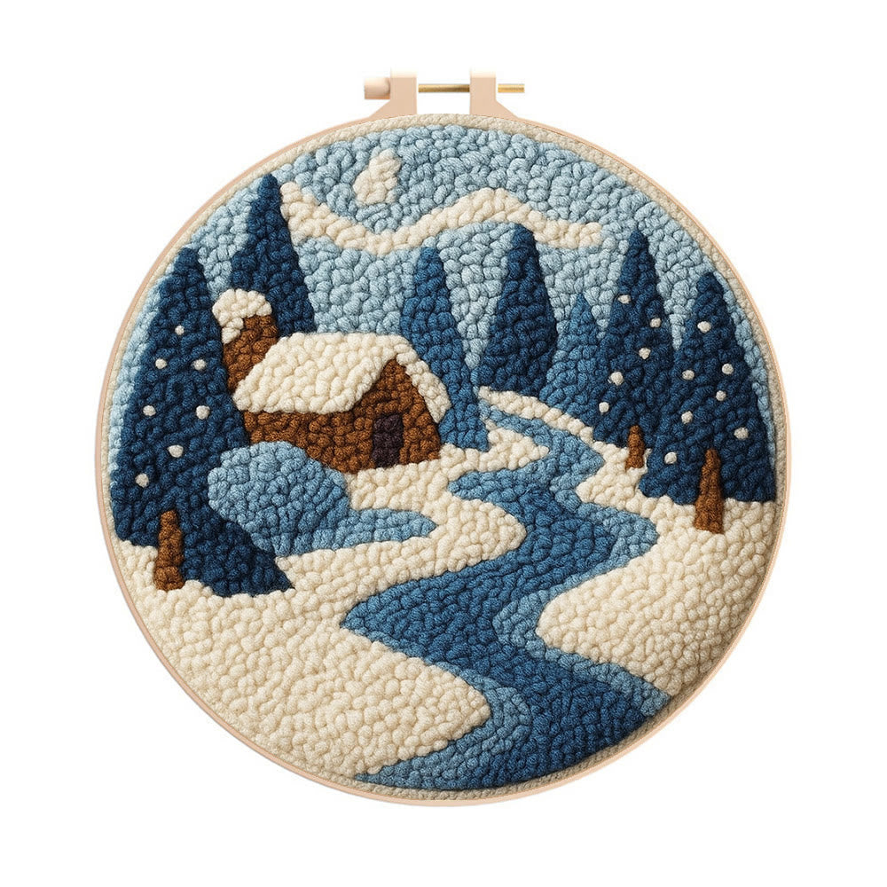 Winter Cabin Punch Needle Kit – Ideal Gift For Nature Lovers | Cozy Handmade Winter Portrait - 8 inch Hoop Kit - image 0