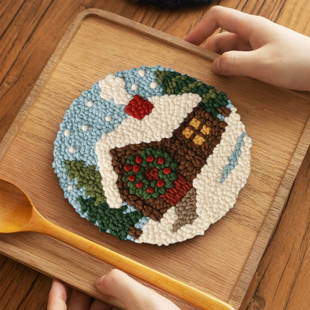 Winter Cabin Punch Needle Kit – Ideal Holiday Gift | Warm Handmade Winter Accent - 5 inch Coaster Kit - image 3