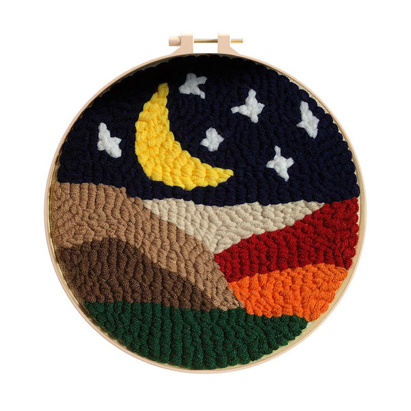 Moonlit Landscape Punch Needle Kit – Tranquil DIY Project | Serene Nature-Inspired Decor - 5 inch Coaster Kit - image 0