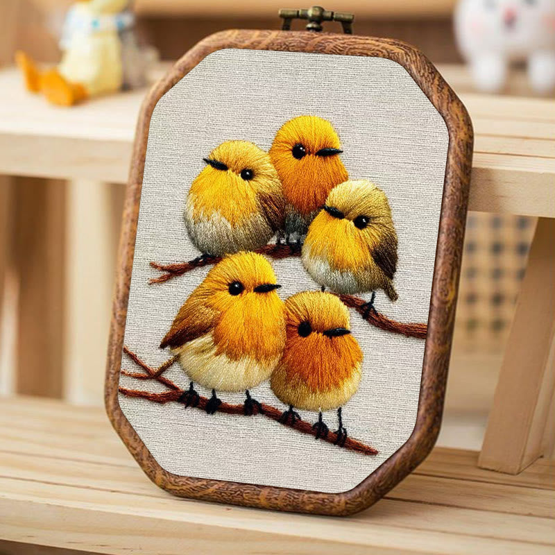 Rubbyoo Embroidery Kit - Yellow Birds On Branch | Unique Embroidery Art | Diy Holiday Gift - image 1
