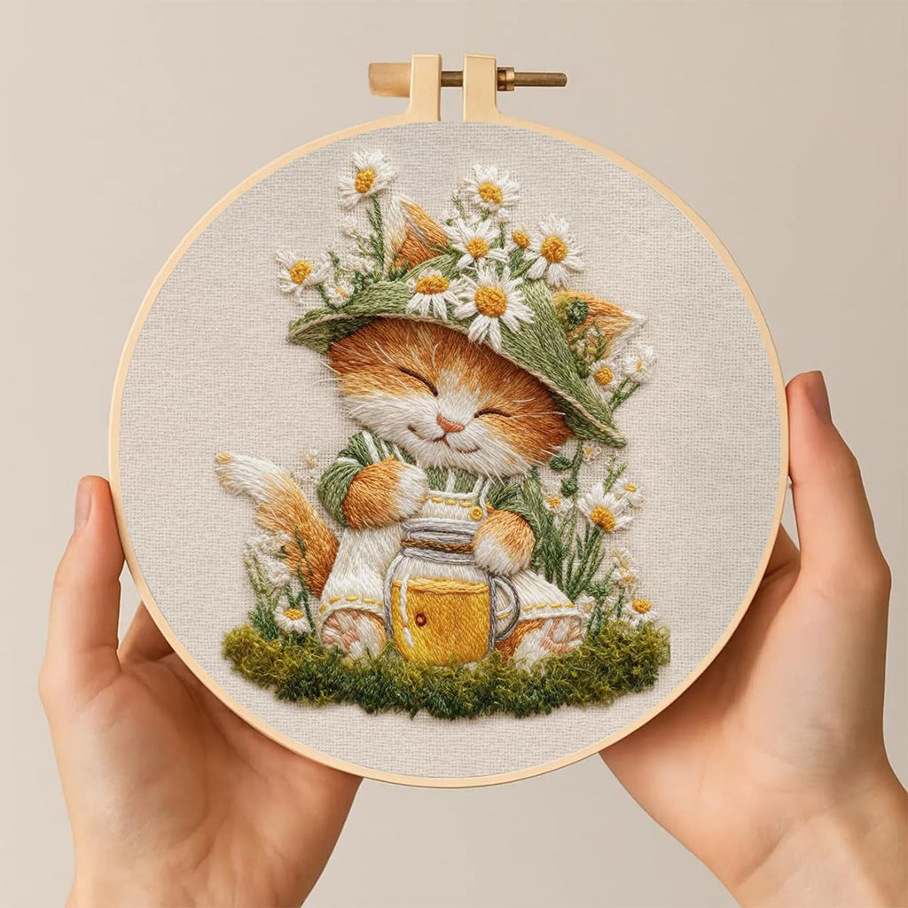 Rubbyoo Embroidery Kit - Floral Kitten | Lovely Animal Art | Gift For Home Decoration  - image 1