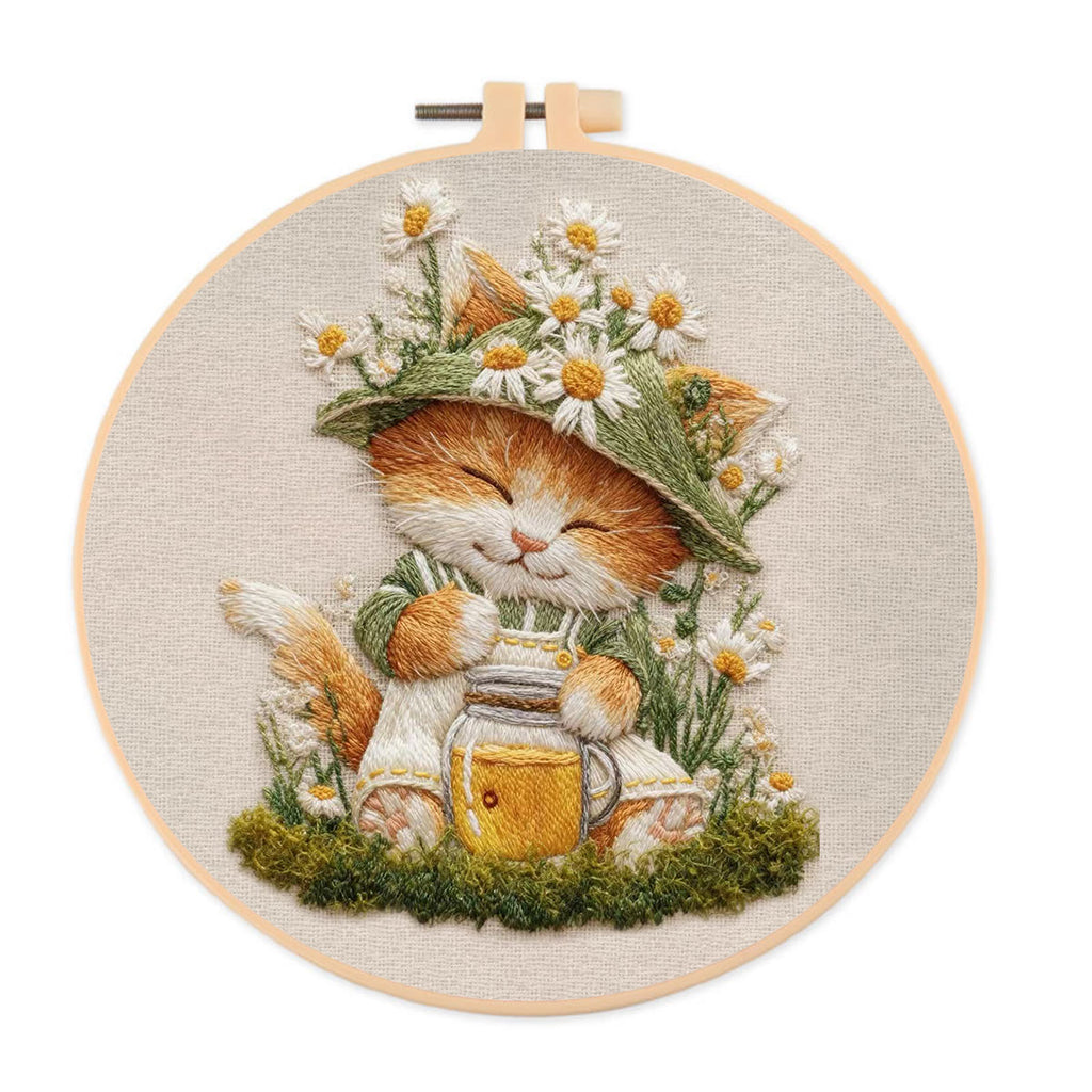 Rubbyoo Embroidery Kit - Floral Kitten | Lovely Animal Art | Gift For Home Decoration  - 20*20cm - image 0