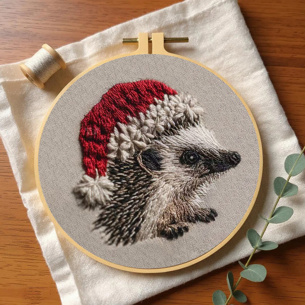 Rubbyoo Embroidery Kit - Hedgehog  Christmas Hat | Winter Woodland Animal | Christmas Stitch Art - image 4