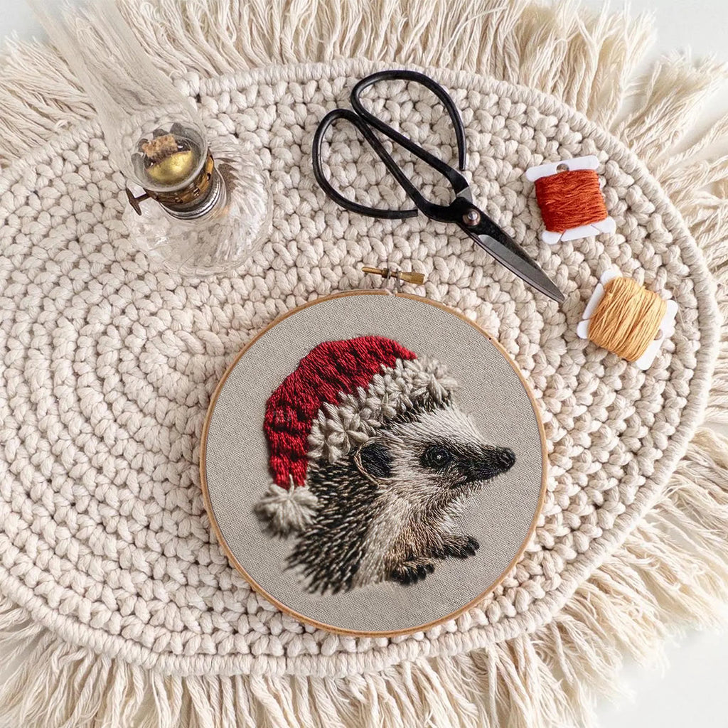 Rubbyoo Embroidery Kit - Hedgehog  Christmas Hat | Winter Woodland Animal | Christmas Stitch Art - image 8