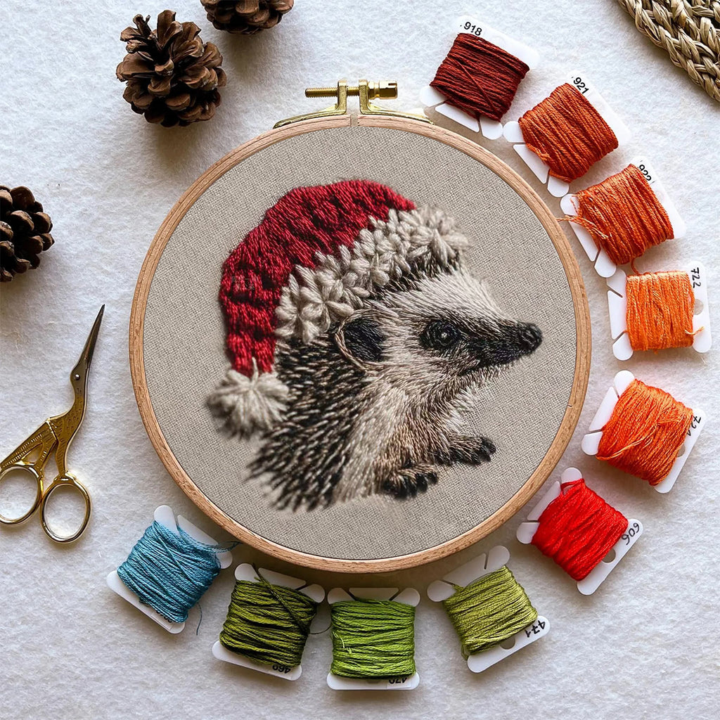 Rubbyoo Embroidery Kit - Hedgehog  Christmas Hat | Winter Woodland Animal | Christmas Stitch Art - image 10
