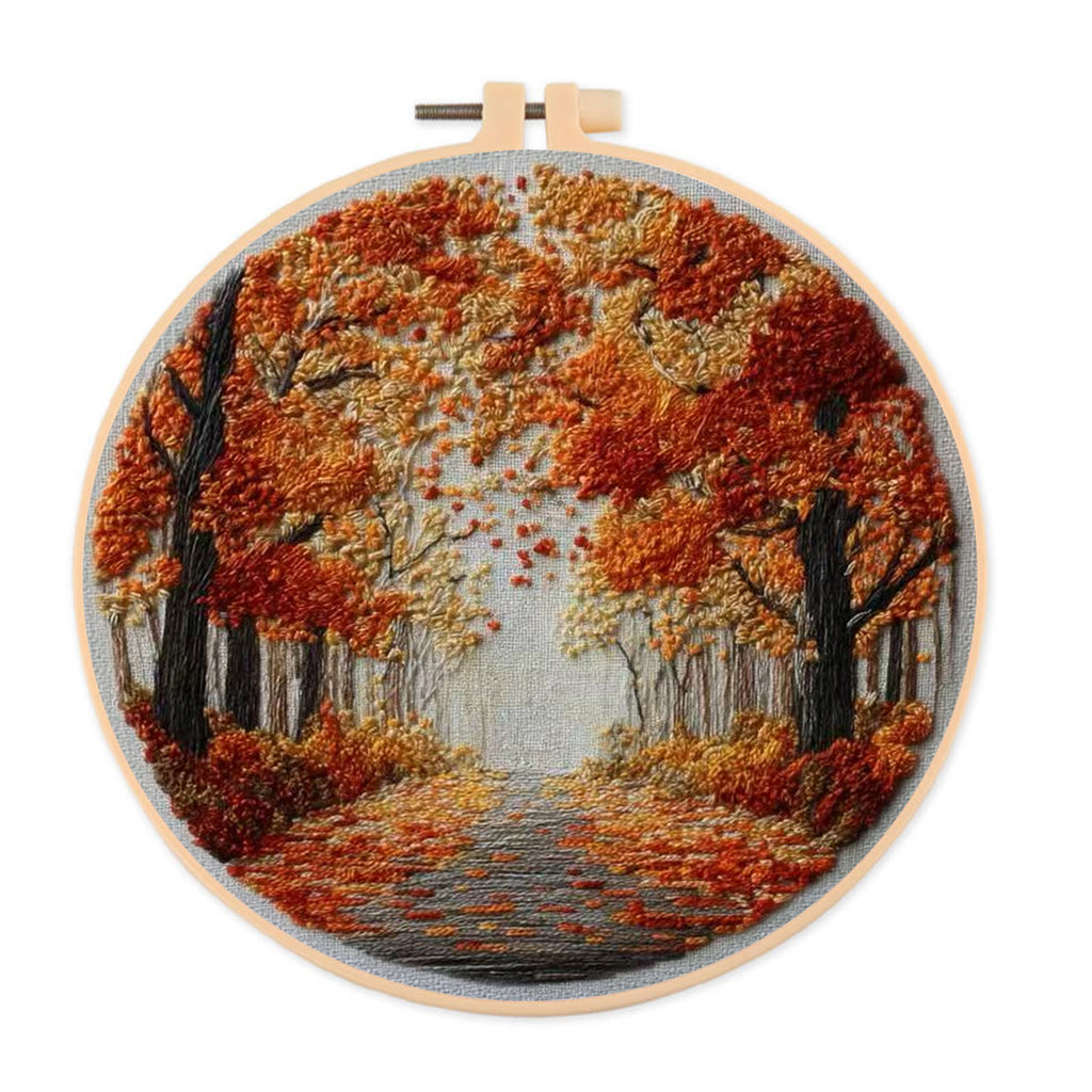 Rubbyoo Embroidery Kit - Fall Streets | Diy Hoop Art | Unique Landscape Needlecraft - 20*20cm - image 0