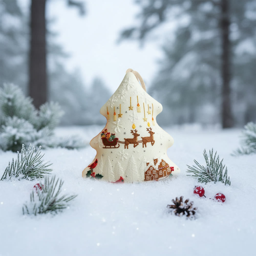 Rubbyoo Tree-shaped Embroidery Kit - Reindeer Sleigh | Winter Handmade Craft | Festive Home Accent - image 3