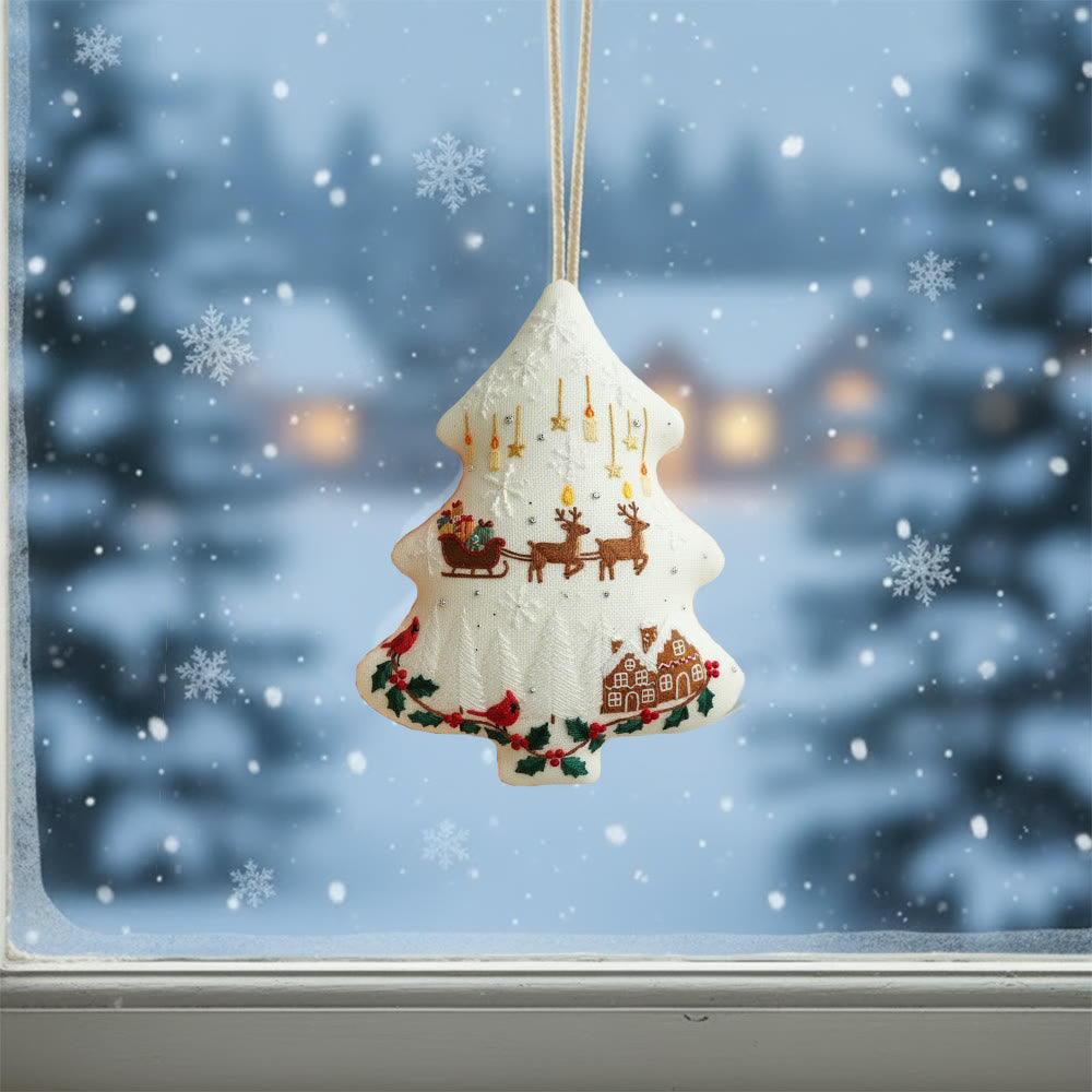 Rubbyoo Tree-shaped Embroidery Kit - Reindeer Sleigh | Winter Handmade Craft | Festive Home Accent - image 1