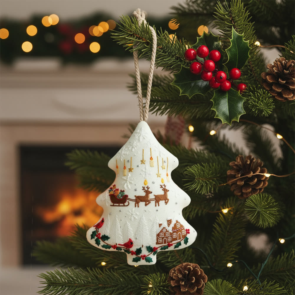 Rubbyoo Tree-shaped Embroidery Kit - Reindeer Sleigh | Winter Handmade Craft | Festive Home Accent - 6 inches hoop kit - image 0