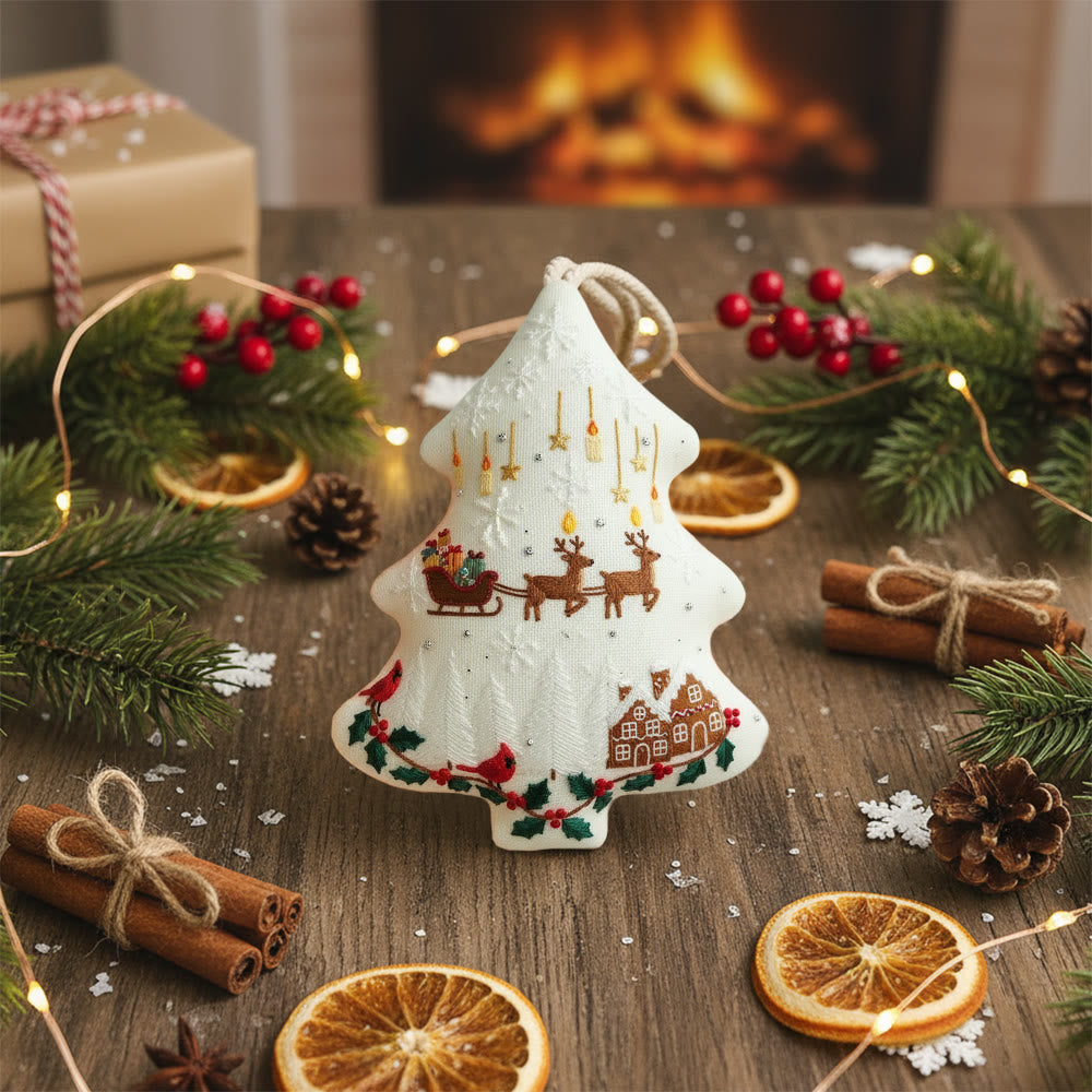 Rubbyoo Tree-shaped Embroidery Kit - Reindeer Sleigh | Winter Handmade Craft | Festive Home Accent - image 5