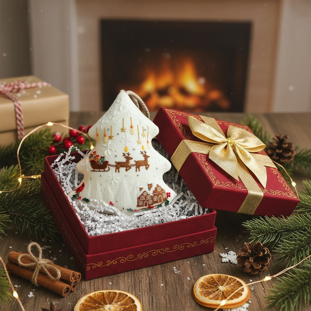 Rubbyoo Tree-shaped Embroidery Kit - Reindeer Sleigh | Winter Handmade Craft | Festive Home Accent - image 4