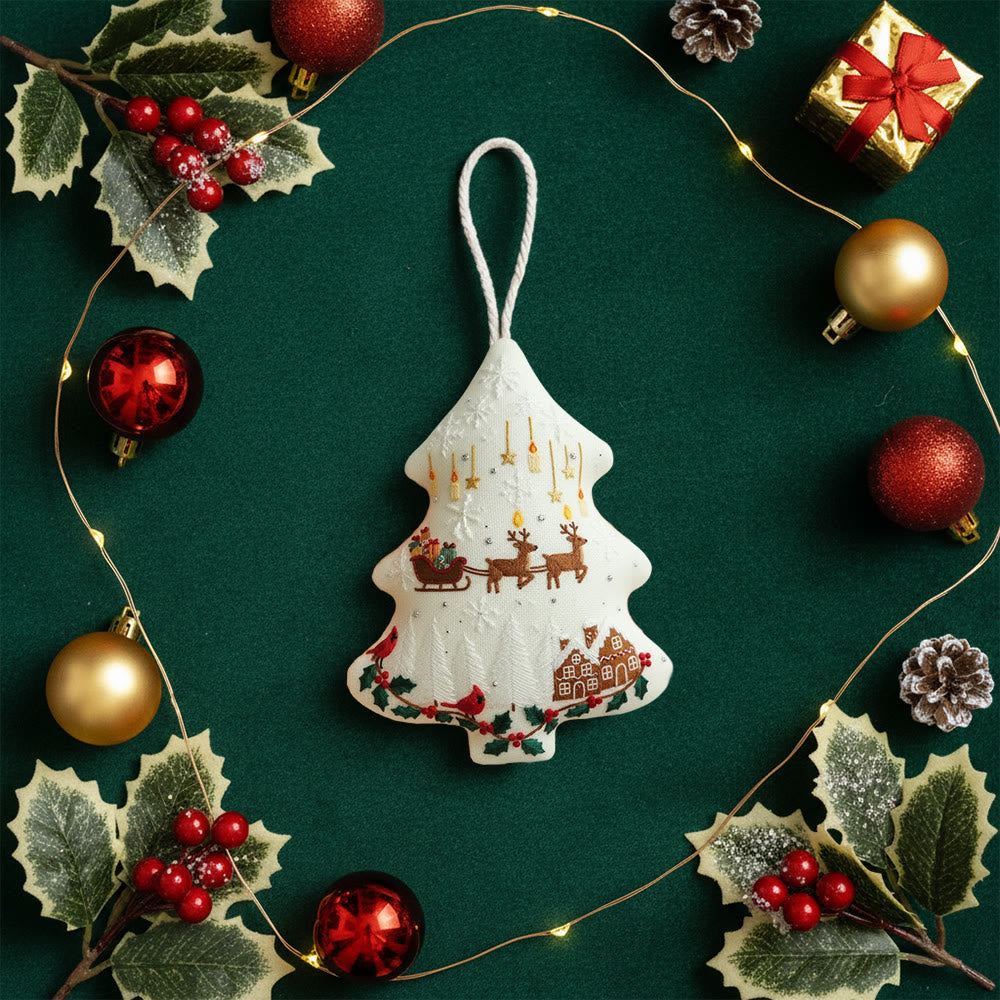 Rubbyoo Tree-shaped Embroidery Kit - Reindeer Sleigh | Winter Handmade Craft | Festive Home Accent - image 6