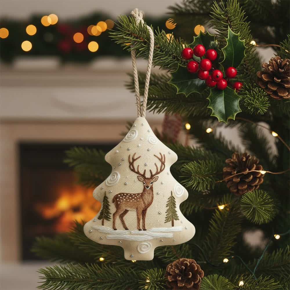 Rubbyoo Tree-shaped Embroidery Kit - Stag Deer | Fun Diy Craft For Beginners | Whimsical Holiday Decor - 6 inches hoop kit - image 0