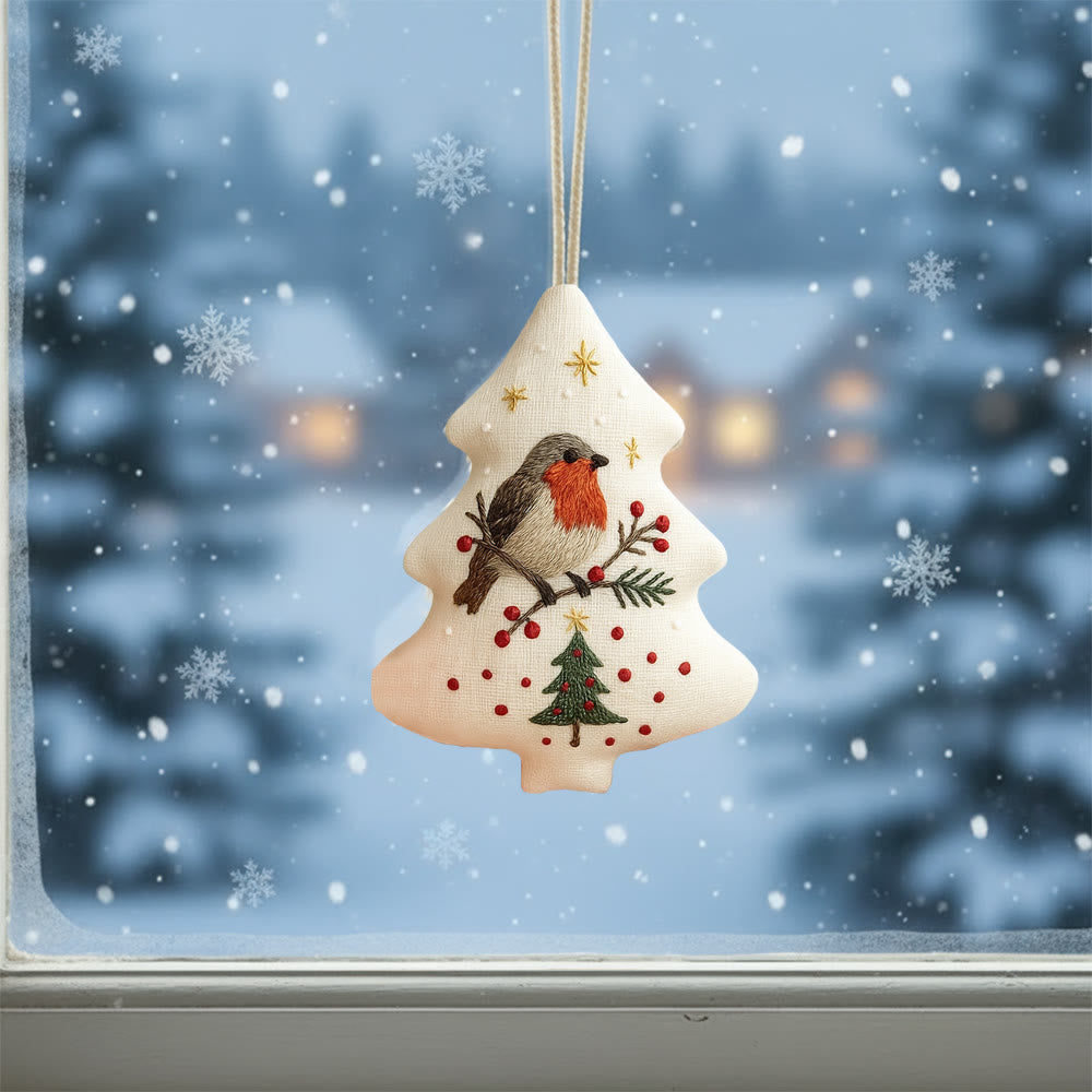 Rubbyoo Tree-shaped Embroidery Kit - Robin Bird | Winter Craft Project | Festive Christmas Ornament - image 1