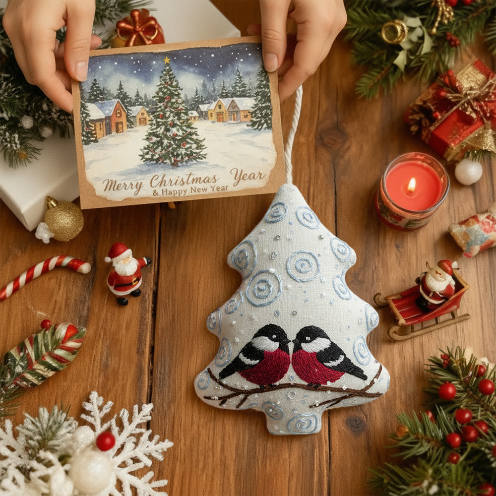 Rubbyoo Tree-shaped Embroidery Kit -  Twin Birds With Swirl Detail | Approachable Embroidery Assortment | Festive Tree Accent - image 8