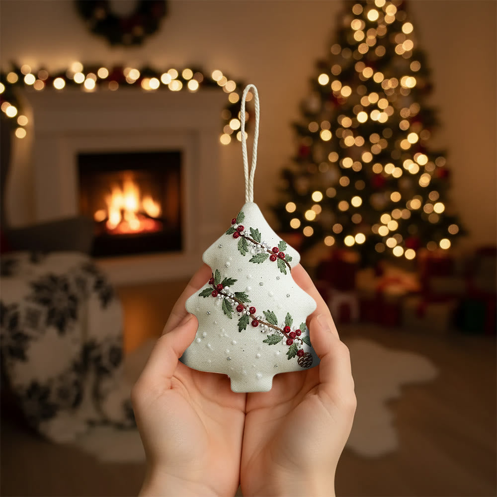 Rubbyoo Tree-shaped Embroidery Kit - Holly Berry Detailed Motif | Exquisitely Detailed Stitchwork | Sophisticated Festive Hanging Accent - image 2