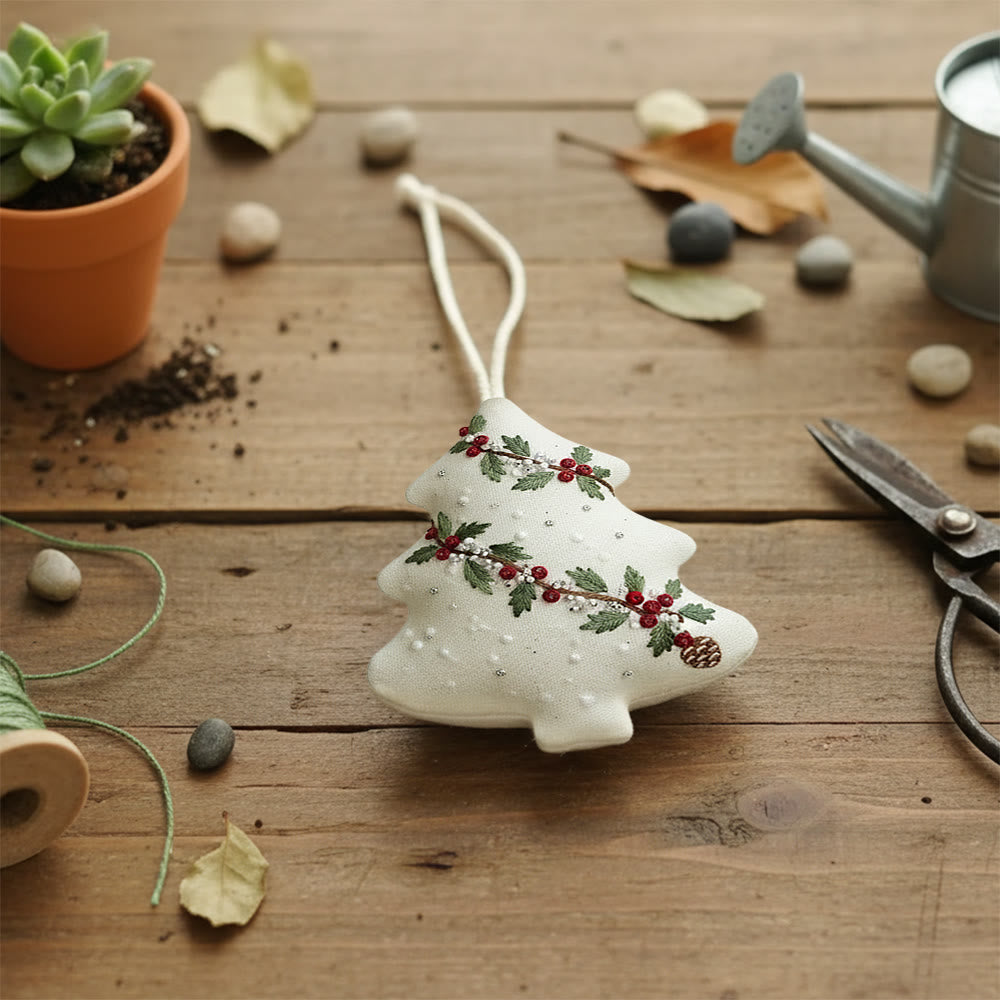 Rubbyoo Tree-shaped Embroidery Kit - Holly Berry Detailed Motif | Exquisitely Detailed Stitchwork | Sophisticated Festive Hanging Accent - image 3