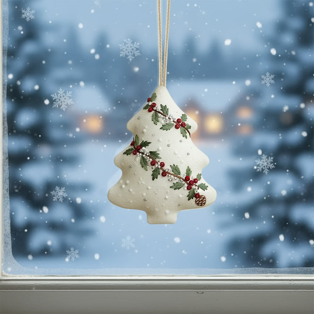 Rubbyoo Tree-shaped Embroidery Kit - Holly Berry Detailed Motif | Exquisitely Detailed Stitchwork | Sophisticated Festive Hanging Accent - image 1