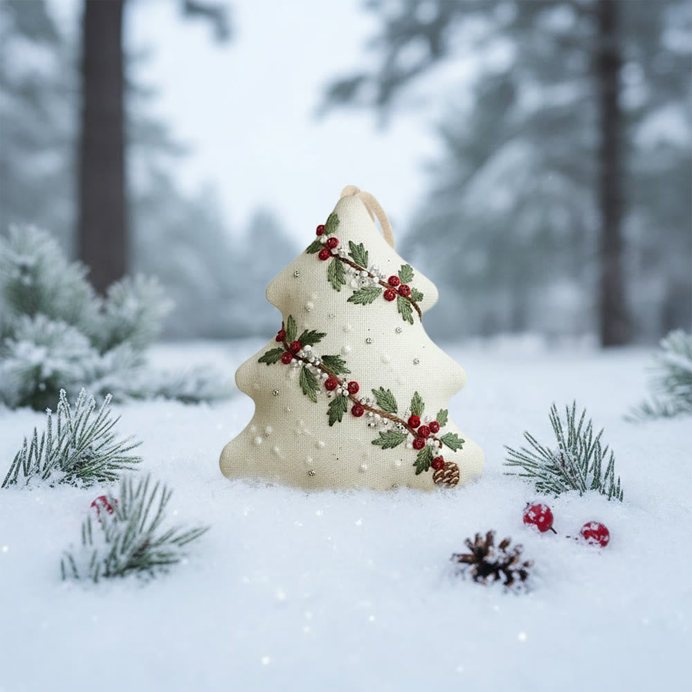 Rubbyoo Tree-shaped Embroidery Kit - Holly Berry Detailed Motif | Exquisitely Detailed Stitchwork | Sophisticated Festive Hanging Accent - image 7