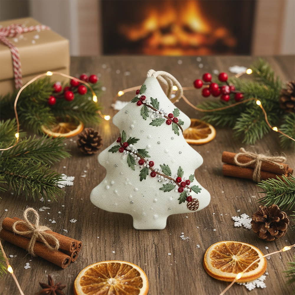 Rubbyoo Tree-shaped Embroidery Kit - Holly Berry Detailed Motif | Exquisitely Detailed Stitchwork | Sophisticated Festive Hanging Accent - image 5