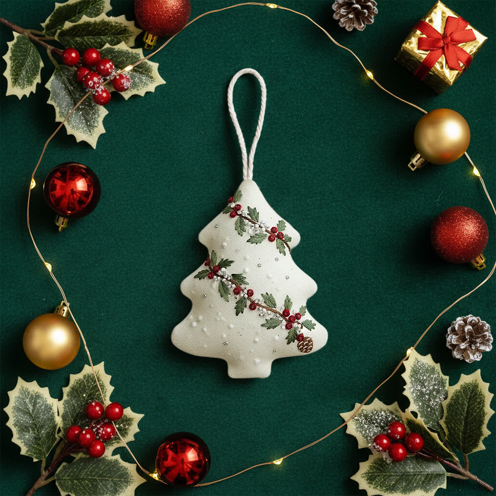 Rubbyoo Tree-shaped Embroidery Kit - Holly Berry Detailed Motif | Exquisitely Detailed Stitchwork | Sophisticated Festive Hanging Accent - image 9