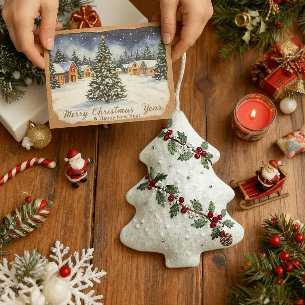 Rubbyoo Tree-shaped Embroidery Kit - Holly Berry Detailed Motif | Exquisitely Detailed Stitchwork | Sophisticated Festive Hanging Accent - image 8