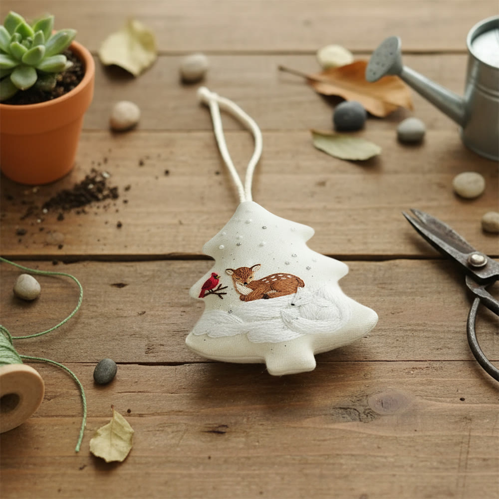 Rubbyoo Tree-shaped Embroidery Kit - Deer And Cardinal Winter | Luxe Detailed Stitchwork | Festive Tree Keepsake - image 3