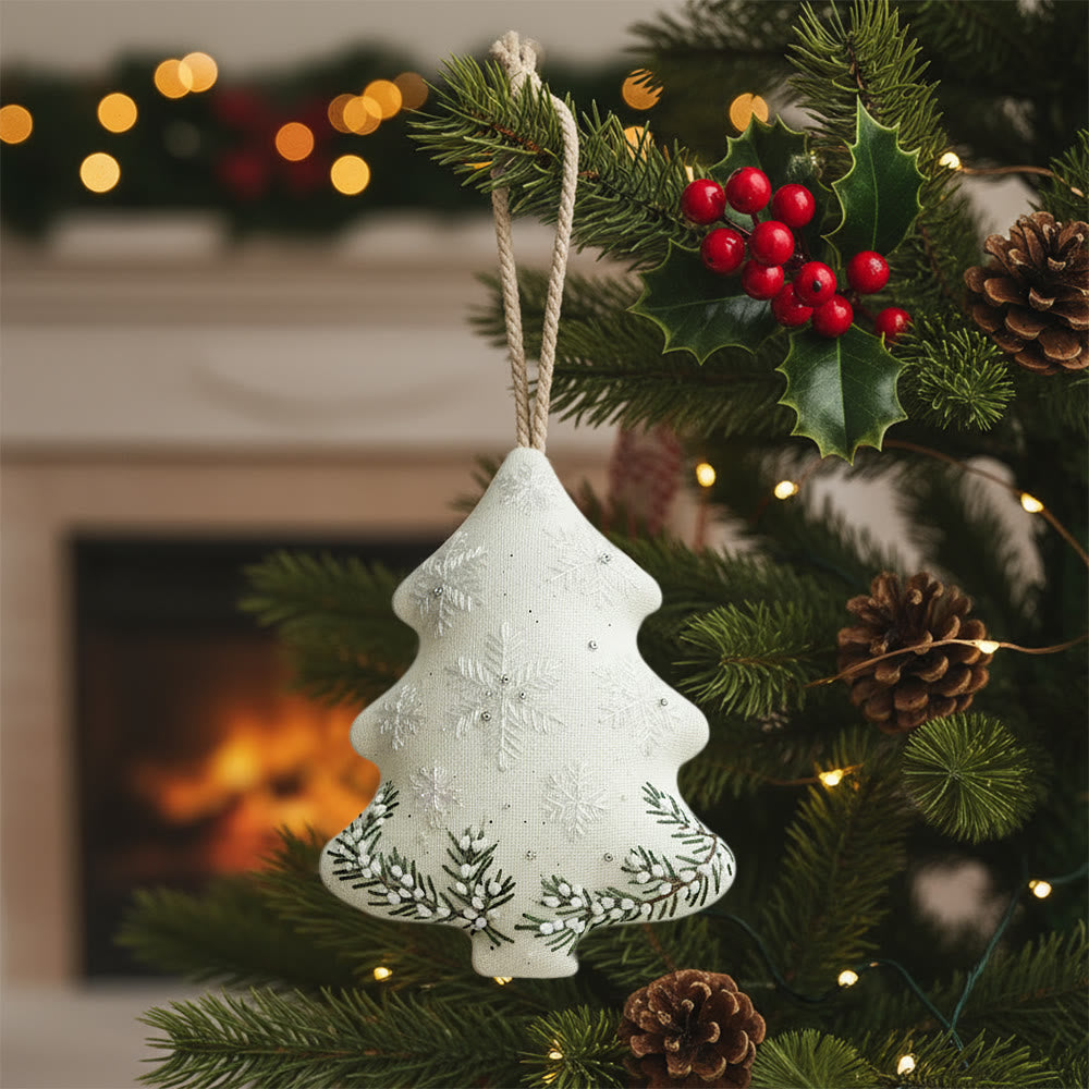 Rubbyoo Tree-shaped Embroidery Kit - Snowflake-Pine Sprig | Delicate Textured Needlework | Winter Tree Embellishment - 6 inches hoop kit - image 0