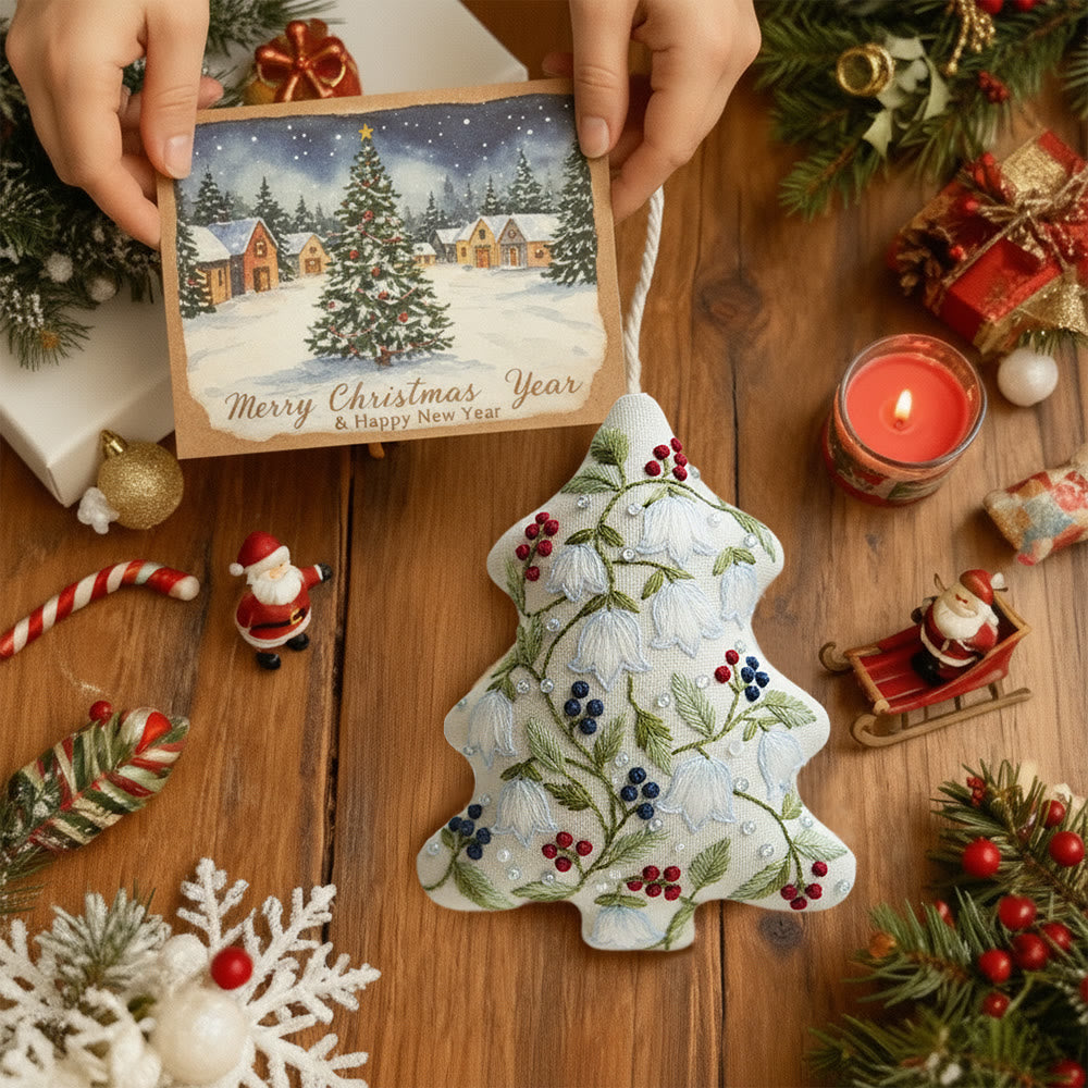 Rubbyoo Tree-shaped Embroidery Kit - Lily of the Valley-Berry | Fine Intricate Stitching | Elegant Holiday Dangle - image 7