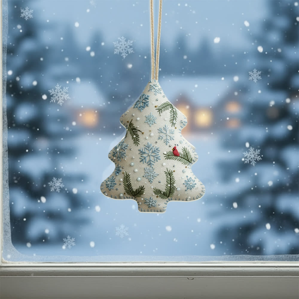 Rubbyoo Tree-shaped Embroidery Kit - Blue Snowflake-Cardinal | Easy Beginner DIY Stitchwork | Approachable Holiday Craft - image 1