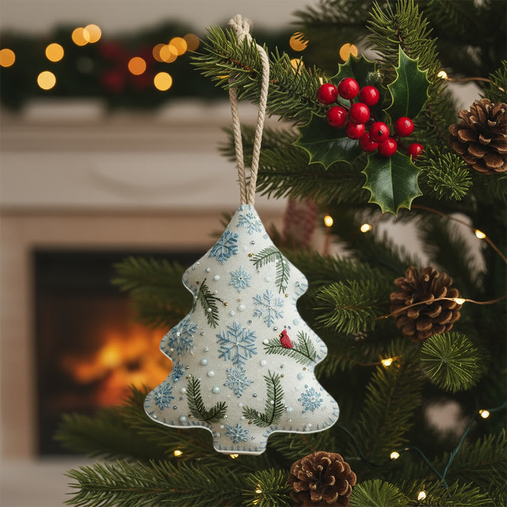 Rubbyoo Tree-shaped Embroidery Kit - Blue Snowflake-Cardinal | Easy Beginner DIY Stitchwork | Approachable Holiday Craft - 6 inches hoop kit - image 0