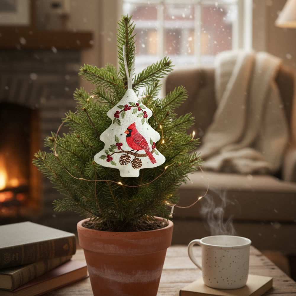 Rubbyoo Tree-shaped Embroidery Kit - Red Cardinal Holly Pinecones | Beginner-Friendly Stitching | Christmas Tree Accent - image 2