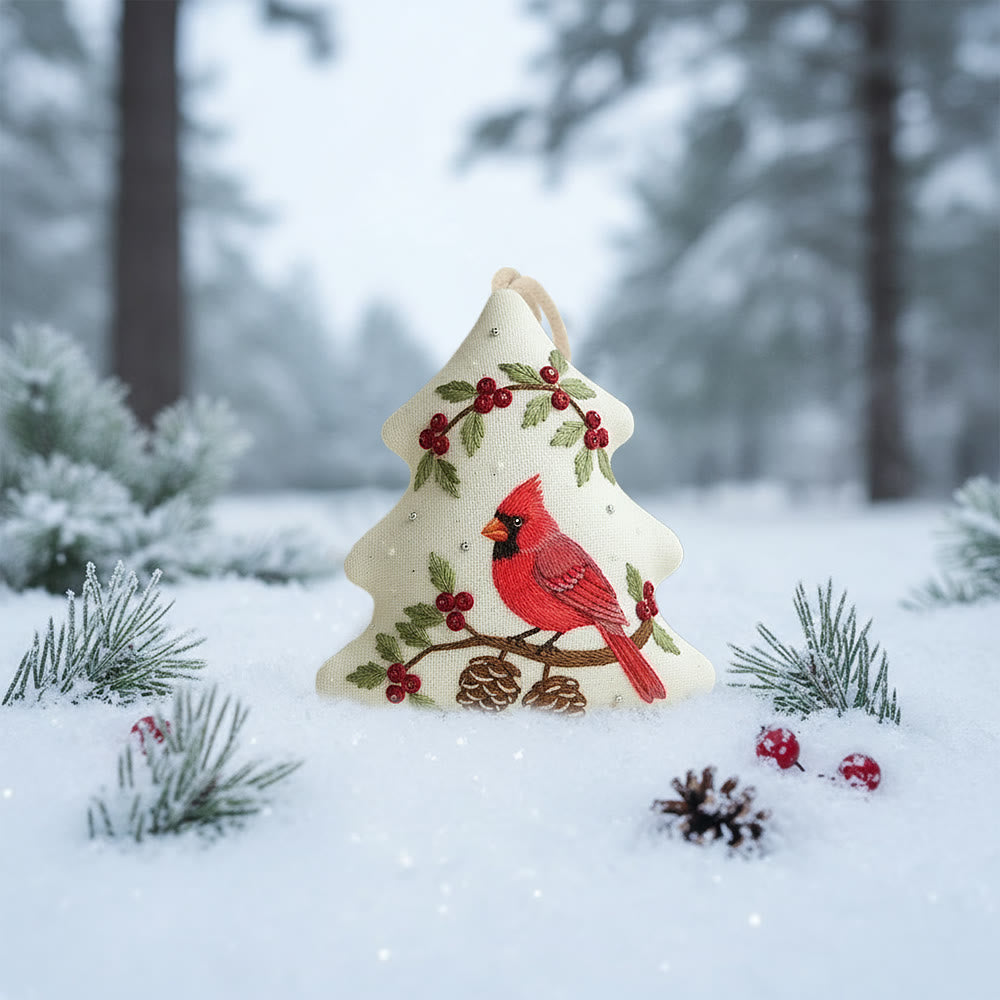 Rubbyoo Tree-shaped Embroidery Kit - Red Cardinal Holly Pinecones | Beginner-Friendly Stitching | Christmas Tree Accent - image 9