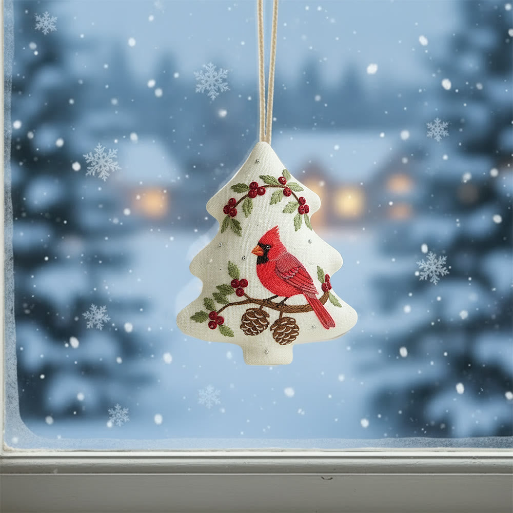 Rubbyoo Tree-shaped Embroidery Kit - Red Cardinal Holly Pinecones | Beginner-Friendly Stitching | Christmas Tree Accent - image 1