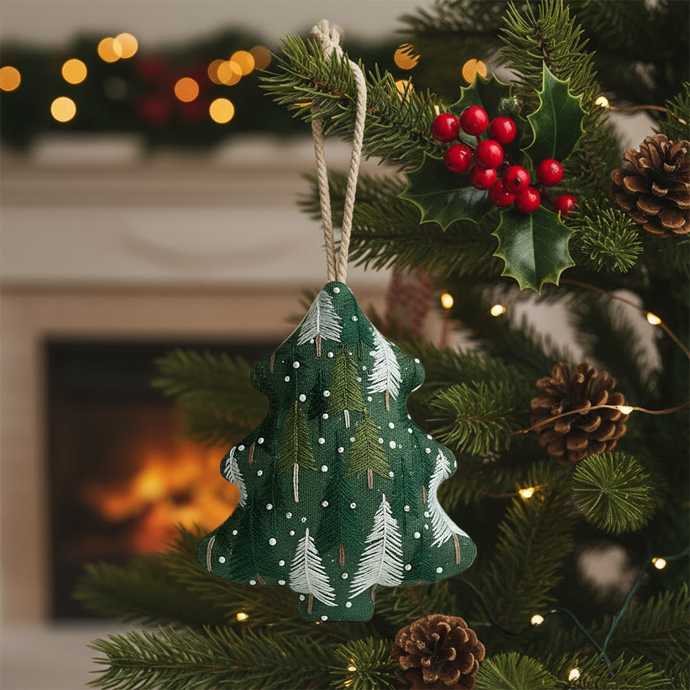 Rubbyoo Tree-shaped Embroidery Kit - Green Pine Snowfall Design | Fresh Winter Pine Needlework | Christmas Charm - 6 inches hoop kit - image 0