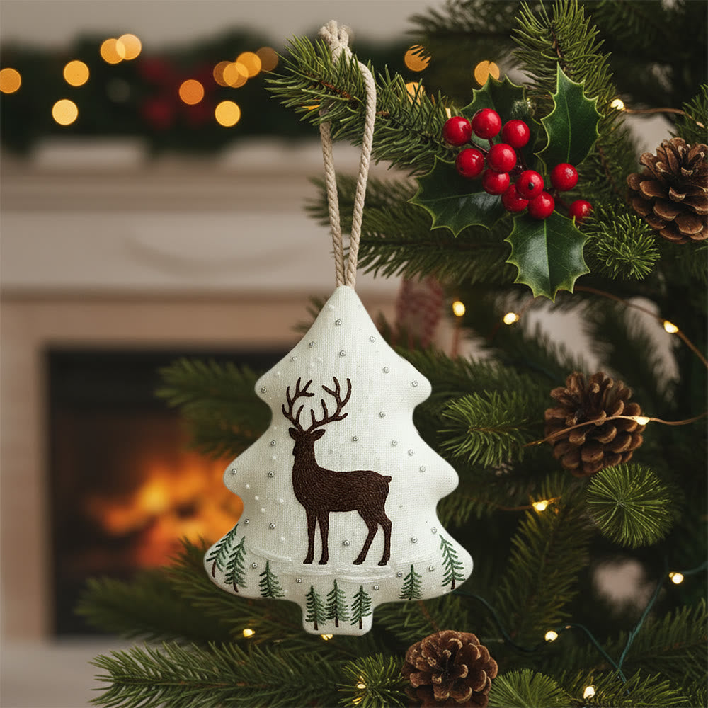 Rubbyoo Tree-shaped Embroidery Kit - Winter Deer And Pine Sprigs | Gentle Winter Stitching | Thoughtful Holiday Gift - 6 inches hoop kit - image 0