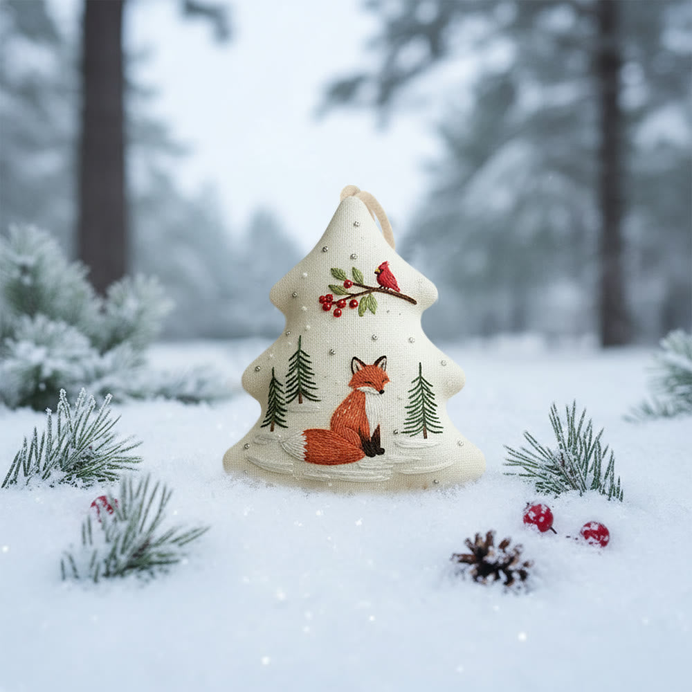 Rubbyoo Tree-shaped Embroidery Kit - Woodland Fox Cardinal | Charming Woodland Stitching | Festive Gifting Decor - image 4