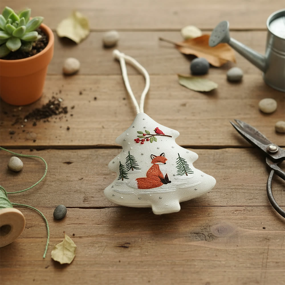 Rubbyoo Tree-shaped Embroidery Kit - Woodland Fox Cardinal | Charming Woodland Stitching | Festive Gifting Decor - image 3