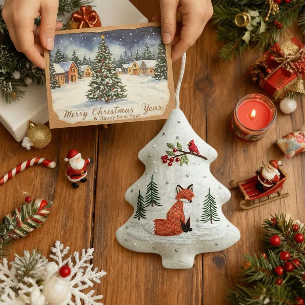 Rubbyoo Tree-shaped Embroidery Kit - Woodland Fox Cardinal | Charming Woodland Stitching | Festive Gifting Decor - image 8