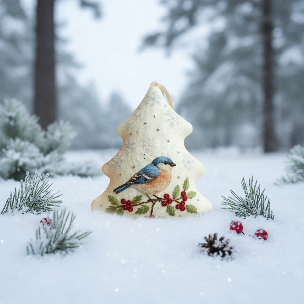 Rubbyoo Tree-shaped Embroidery Kit - Winter Bluebird Berry | Delicate Bird-Themed Stitching | Elegant Ornament Gift - image 5