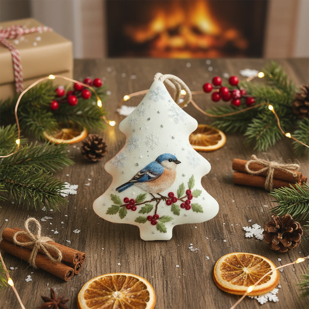 Rubbyoo Tree-shaped Embroidery Kit - Winter Bluebird Berry | Delicate Bird-Themed Stitching | Elegant Ornament Gift - image 7