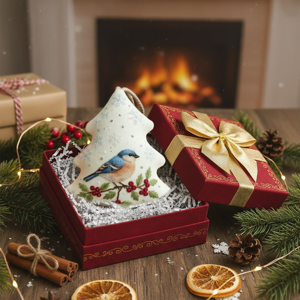 Rubbyoo Tree-shaped Embroidery Kit - Winter Bluebird Berry | Delicate Bird-Themed Stitching | Elegant Ornament Gift - image 6