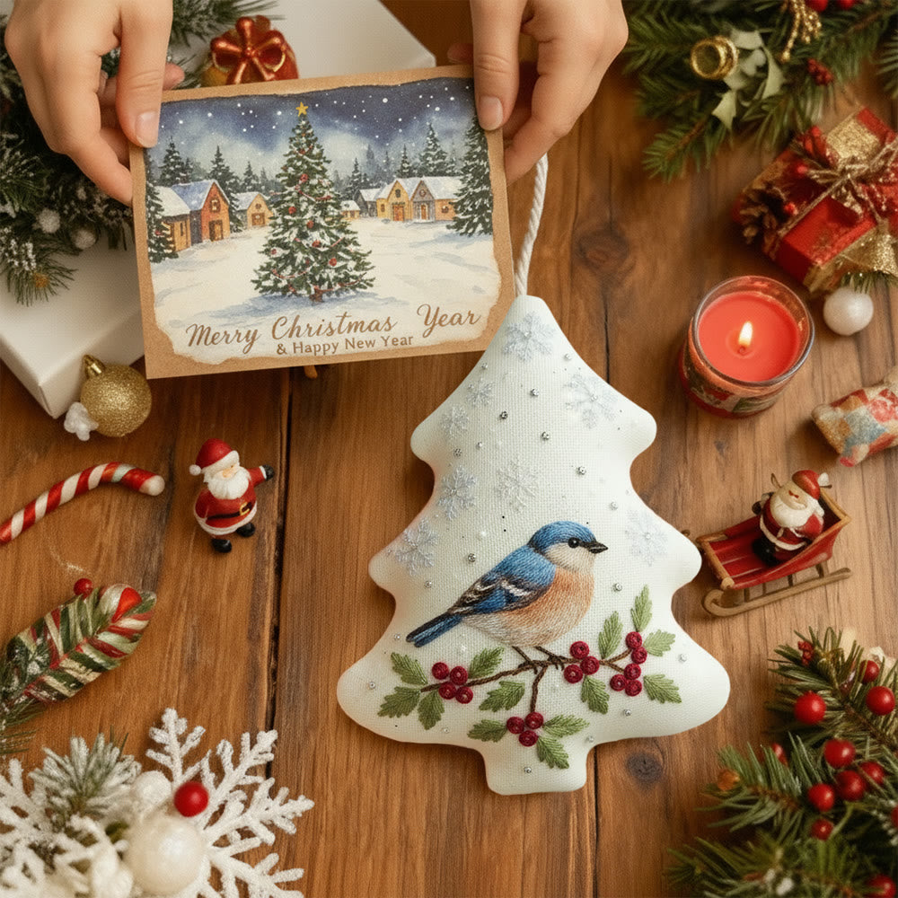 Rubbyoo Tree-shaped Embroidery Kit - Winter Bluebird Berry | Delicate Bird-Themed Stitching | Elegant Ornament Gift - image 8