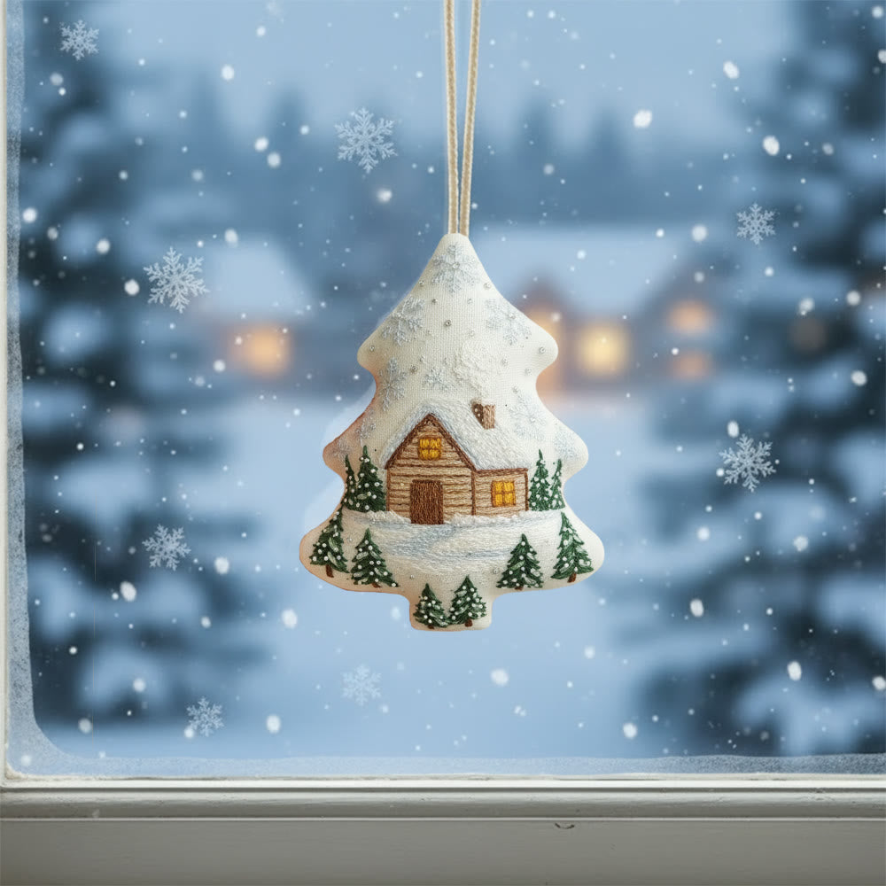 Rubbyoo Tree-shaped Embroidery Kit - Winter Cabin Scene | Polished Embroidery | Beginner-friendly Diy Craft - image 1