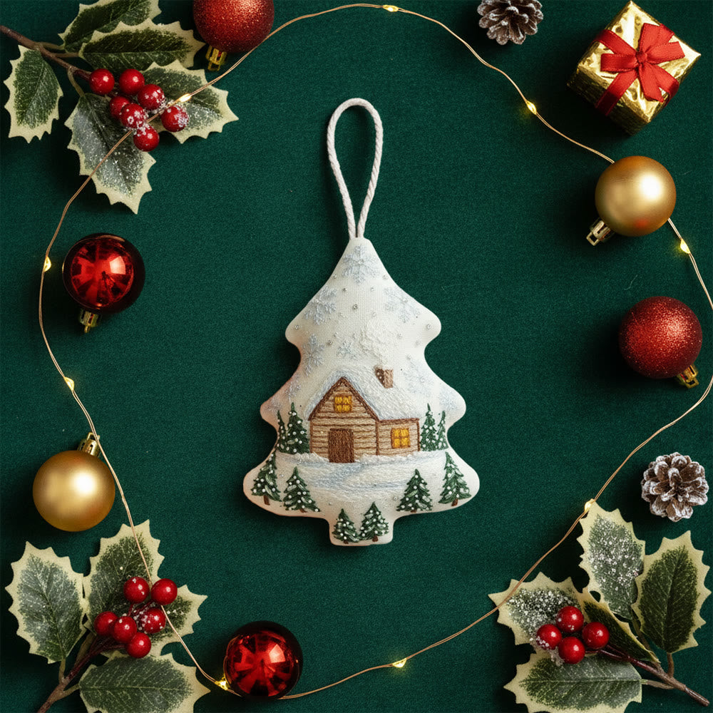 Rubbyoo Tree-shaped Embroidery Kit - Winter Cabin Scene | Polished Embroidery | Beginner-friendly Diy Craft - image 9