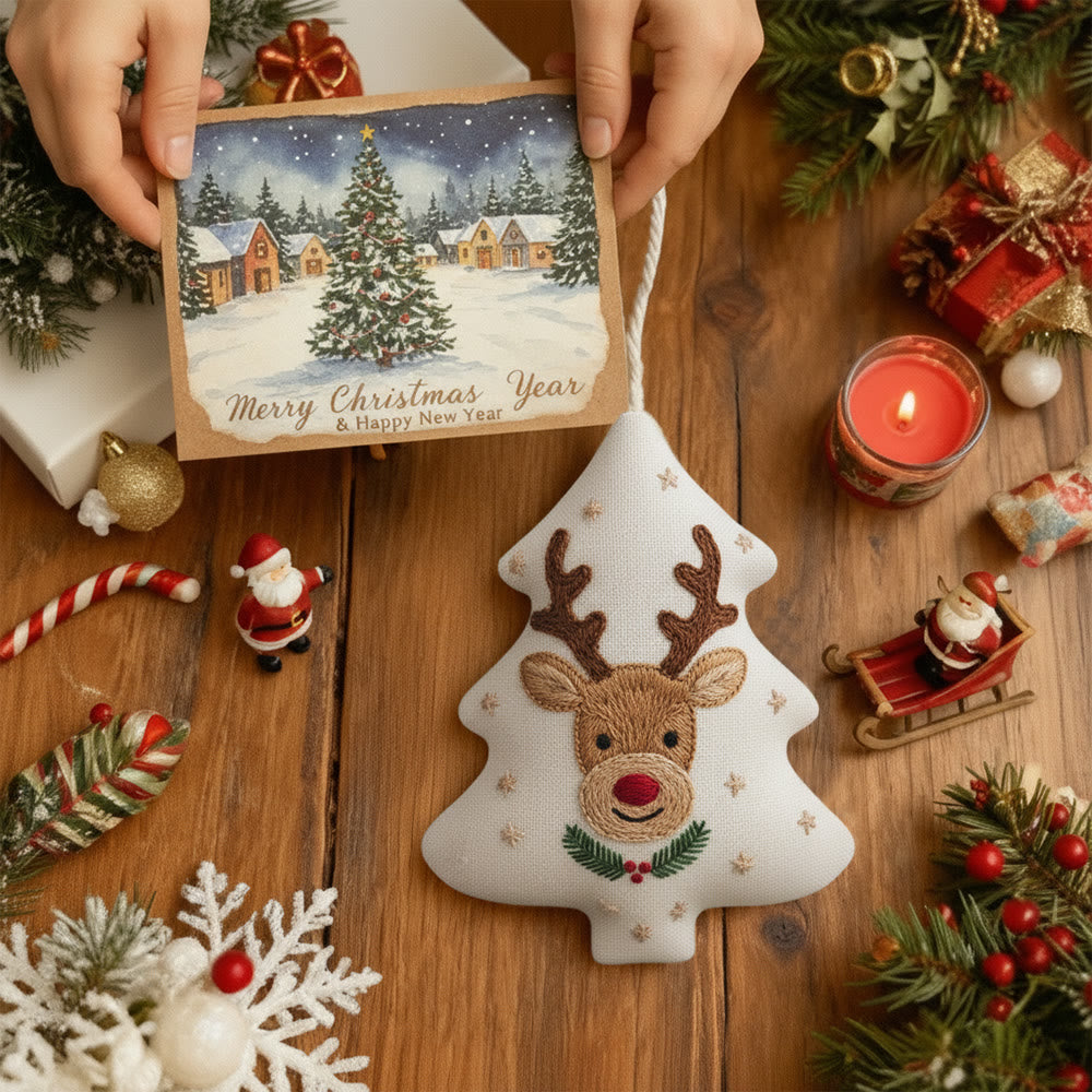 Rubbyoo Tree-shaped Embroidery Kit - Cute Deer | Christmas Tree Hanging Decor | Creative Handmade Art - image 2