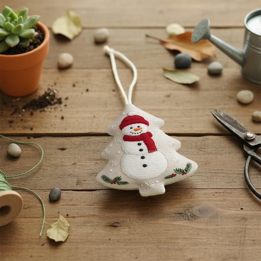 Rubbyoo Tree-shaped Embroidery Kit - Happy Snow Man | Christmas Hanging Decor | Diy Needle Artcraft - image 3