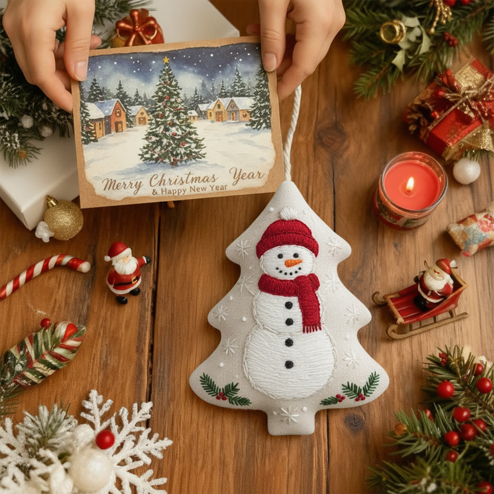 Rubbyoo Tree-shaped Embroidery Kit - Happy Snow Man | Christmas Hanging Decor | Diy Needle Artcraft - image 2